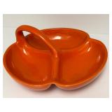 Vintage Mid Century Orange Divided Ceramic Serving Dish with Handle