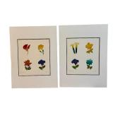 LLSTR - Set of 2 Signed Flower Quartet Art Prints by Artist, Unframed