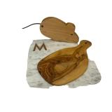 K - Set of 3 Cheese Boards - Marble, Olive Wood, and Mouse Shape