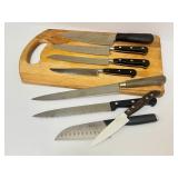 PTRY - Assorted Kitchen Knife Lot with Wood Cutting Board - Calphalon, Henckels, OXO & More