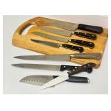 PTRY - Assorted Kitchen Knife Lot with Wood Cutting Board - Calphalon, Henckels, OXO & More