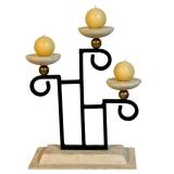 LLSTR - Geometric Iron and Stone 3-Arm Candle Holder with Candles