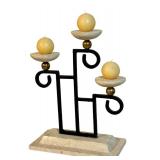 LLSTR - Geometric Iron and Stone 3-Arm Candle Holder with Candles