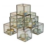LLSTR - Geometric Glass and Metal Tealight Candle Holder with 9 Cubes