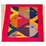 D - Zapotec Wool Red Runner Rug with School of Fish Design