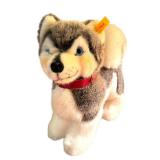D - Steiff Husky Plush Dog with Red Collar