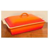 D - Le Creuset Covered Rectangular Baking Dish Flame Orange