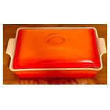 D - Le Creuset Covered Rectangular Baking Dish Flame Orange