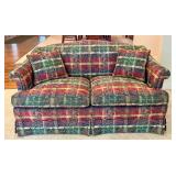 FR - Custom Upholstered Loveseat with Plaid and Nature Motif