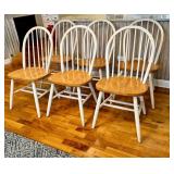 K - Set of 8 Windsor-Style Dining Chairs with White Spindles and Wood Seats