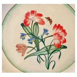 K - 19.5" Hand Painted Metal Tray with Floral Design and Stand