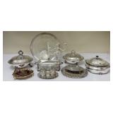 K - Assorted Vintage Silver Plate Serving Collection with Glass Platter