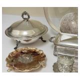 K - Assorted Vintage Silver Plate Serving Collection with Glass Platter