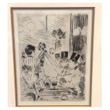 K - Jean-Louis Forain Vintage Etching Print "The Case of the New Athens", Framed