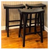 K - Set of 3 Pottery Barn Black Saddle Bar Stools