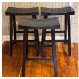 K - Set of 3 Pottery Barn Black Saddle Bar Stools
