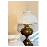 LL - Lot of 6 Vintage Oil Lamps and Glass Lamp Shades, Mixed Condition