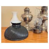LL - Lot of 6 Vintage Oil Lamps and Glass Lamp Shades, Mixed Condition
