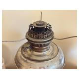 LL - Lot of 6 Vintage Oil Lamps and Glass Lamp Shades, Mixed Condition