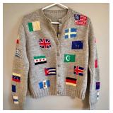MBR - Vintage Hand Knit Sweater with International Flag Motif, Small