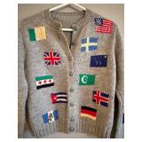MBR - Vintage Hand Knit Sweater with International Flag Motif, Small