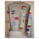 MBR - Vintage Hand Knit Sweater with International Flag Motif, Small