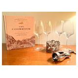 D - Wine Lover Set: Oakville Grocery Cookbook, 4 Wine Glasses, Williams Sonoma Bottle Holder, Corkscrew