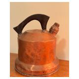 D - Vintage Copper Kettle with Black Handle Rustic Decor