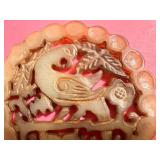 D - Carved Vintage Chinese Jade Pendant with Bird and Floral Motif