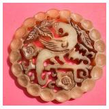 D - Carved Vintage Chinese Jade Pendant with Bird and Floral Motif