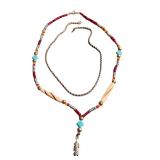 D - Sterling Chain and Southwest Style Beaded Necklace Set