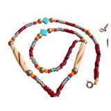 D - Sterling Chain and Southwest Style Beaded Necklace Set