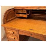 LL - Vintage Oak C Curve Roll Top Desk with Key