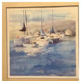 LL - Framed Watercolor Print of Boats by the Dock Signed and Numbered