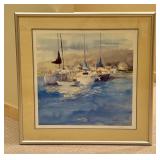 LL - Framed Watercolor Print of Boats by the Dock Signed and Numbered