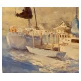 LL - Framed Watercolor Print of Boats by the Dock Signed and Numbered