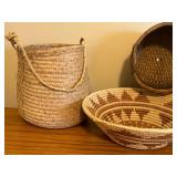LL - Collection of 4 Handwoven Baskets and 13 Inspirational River Stones