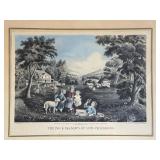 LL - Set of 2 Framed Currier & Ives Prints: The Four Seasons of Life - Middle Age & Childhood