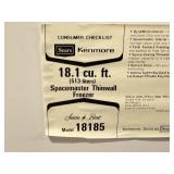 LL - Kenmore Spacemaster Thinwall 18.1 cu ft Chest Freezer Model 18185