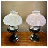 LLO - Pair of Vintage Rayo Electric Table Lamps with White Ribbed Shades