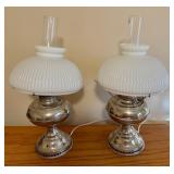 LLO - Pair of Vintage Rayo Electric Table Lamps with White Ribbed Shades