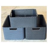 G - Set of 3 Curver Black Plastic Storage Bins with Handles