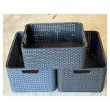 G - Set of 3 Curver Black Plastic Storage Bins with Handles