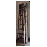 G - Wooden Step Ladder and Aluminum Extension Ladder Set