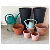 G - Collection of 8 Assorted Garden Pots and 2 Watering Cans