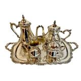 LL-Vintage Webster Wilcox Oneida Silver Plated Coffee and Tea Set with Tray