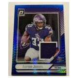 Aaron Jones Relic Blue Prizm 2024 Donruss Optic Threads #DTB-AJS Minnesota Vikings Football Card