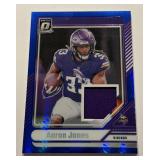 Aaron Jones Relic Blue Prizm 2024 Donruss Optic Threads #DTB-AJS Minnesota Vikings Football Card