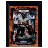 LaMar Jackson Orange Cracked Ice Prizm 2023 #18 Football Card