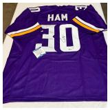CJ Ham Signed With Beckett COA Minnesots Vikings Stitched Custom Jersey Size XL